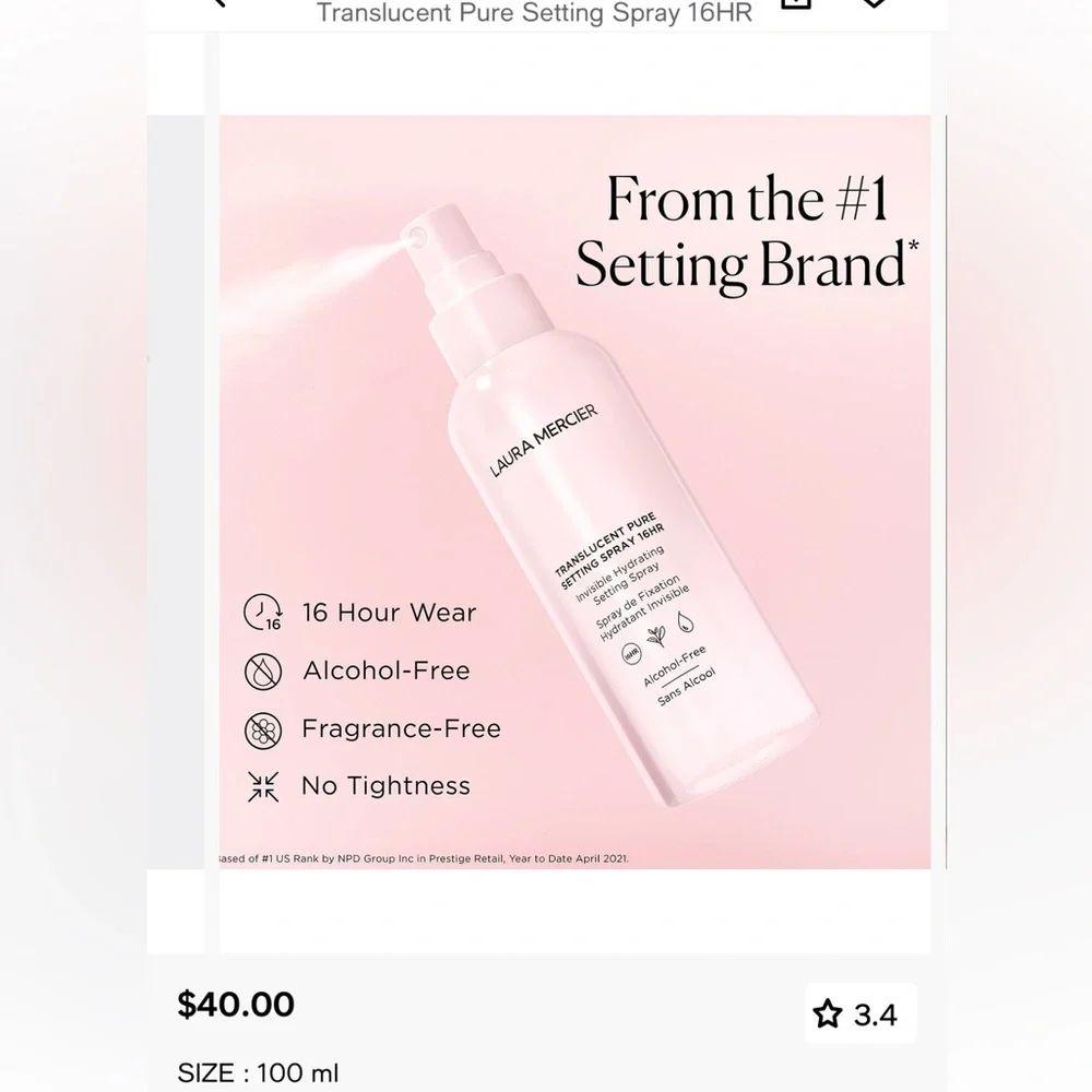 Translucent pure setting spray 16 hours